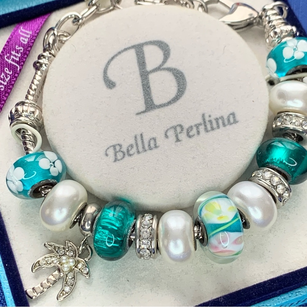 Vintage Bella Perlina Glass Bead Tropical Blue Bracelet